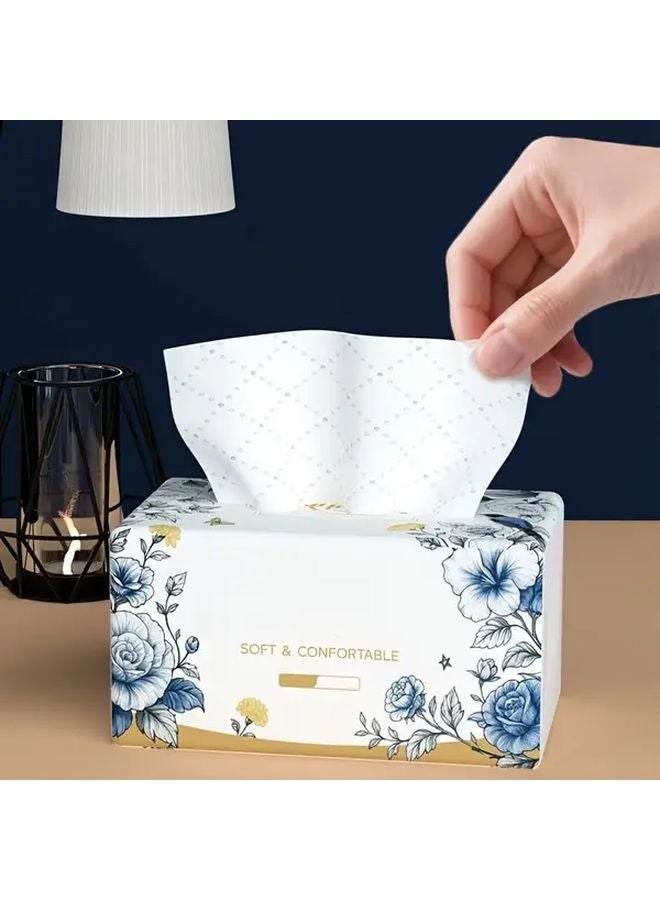 Large Capacity 5 Ply Thick Embossed Tissue Paper 400 Sheets Blue White Floral Design - Image 4